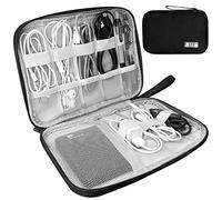 HCFGS Organizer Cavi, Borsa da Viaggio Custodia Cavi Resistente All'acqua Borsa da Piccoli con Braccialetto Pochette Antiurto per Cavi USB, Schede SD, Caricabatterie, Hard Disk (Nero)