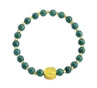HCGX Bracciale da donna in vera giada, bracciale con perline di giadeite d'acqua blu grado A il ciondolo delle cinque divinità della ricchezza, amuleto buona fortuna Fengshui, 6 mm