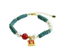 HCGX Bracciale da donna in vera giada, bracciale con perline di giadeite d'acqua blu grado A perle dolce e ciondolo Ruyi in agata rossa for la meditazione yoga, maglia regolabile 5, mm