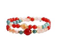 HCGX Bracciale da donna in vera giada, bracciale elasticizzato con perline a doppio giro in agata rossa cristallo giallo for la meditazione yoga Fengshui ricchezza, 6 mm