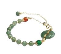 HCGX Bracciale da donna in vera giada, bracciale rigido in giadeite verde oleosa di grado A con fibbia della pace 17 mm, catena a maglie regolabile for la meditazione yoga, perline 5