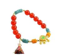 HCGX Bracciale da donna in vera giada, braccialetto con perline di agata rossa e giadeite d'acqua blu grado A, amuleto buona fortuna Fengshui for la meditazione yoga, elastico 8 mm