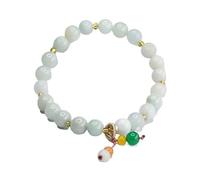 HCGX Bracciale da donna in vera giada, braccialetto elasticizzato con perline di giadeite bianca e verde grado A for alleviare lo stress for la meditazione yoga, rotonde 7-8 mm