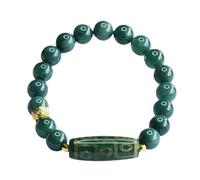HCGX Bracciale da donna in vera giada - con perline di verde tipo A agata Dzi a 9 occhi for buona fortuna, ricchezza Fengshui, gioielli elasticizzati,5 mm for la meditazione, lo yoga