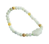 HCGX Bracciale da donna in vera giada - elasticizzato con perline di giadeite Myanmar tipo A rotonde verde chiaro 5 mm e confezione regalo ciondolo PiXiu Wealth intagliato