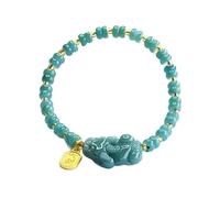 HCGX Bracciale da donna in vera giada - elasticizzato con perline di giadeite tipo A abbaco 5 mm e ciondolo PiXiu, confezione regalo gioielli Fengshui buona fortuna inclusa