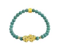 HCGX Bracciale da donna in vera giada - elasticizzato con perline di giadeite tipo A Lanshui 5,8 mm e ciondolo dorato PiXiu Wealth, confezione regalo inclusa