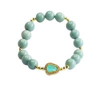 HCGX Bracciale da donna in vera giada - elastico con perline di giadeite Myanmar tipo A Lanshui 9 mm e ciondolo a forma zucca for alleviare lo stress, confezione regalo inclusa