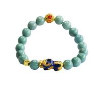 HCGX Bracciale da donna in vera giada - elastico con perline di giadeite tipo A Lanshui 9 mm e PiXiu che cambia colore, gioielli Fengshui Wealth, confezione regalo inclusa