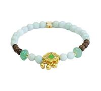 HCGX Bracciale da donna in vera giada - rigido elasticizzato in giadeite Myanmar di tipo A con perline verde chiaro 6 mm, legno agar e ciondolo Ruyi for buona fortuna Fengshui