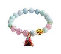 HCGX Bracciale da donna in vera giadeite di grado A, bracciale elastico con perline giada verde Nuo-Seed e quarzo rosa del Madagascar ciondolo in oro, regalo Fengshui, 8 mm