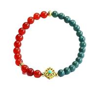 HCGX Bracciale di giada da donna, braccialetto con perline vera giadeite blu acqua e agata rossa grado A, amuleto Fengshui buona fortuna, prosperità for la meditazione, yoga, 6 mm