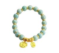 HCGX Bracciale di giada da donna, braccialetto perline acqua blu giadeite grado A, amuleto buona fortuna Fengshui giallo ricchezza for la meditazione yoga, elastico 9 mm