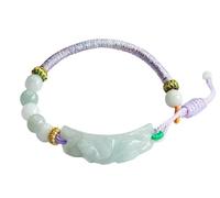 HCGX Bracciale di giada da donna, braccialetto perline Pixiu intagliato in vera giadeite grado A, amuleto Fengshui buona fortuna e ricchezza for la meditazione yoga, 8 mm