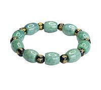 HCGX Bracciale Donna in Vera Giada, Elasticizzato con Perline a Barilotto Luoluotong in Giadeite Myanmar di Grado A Mantra a Sei Sillabe for la Meditazione Fengshui Yoga, 12 mm