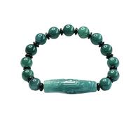 HCGX Bracciale Donna in Vera Giada, Elasticizzato con Perline Dzi a 9 Occhi di Giadeite Myanmar Grado A, Amuleto Buona Fortuna Fengshui for la Meditazione Yoga, da 10 mm