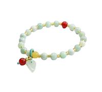 HCGX Bracciale Donna in Vera Giada, Elastico con Perline di Giadeite Myanmar Grado A e Nappa in Agata Rossa for la Meditazione Fengshui Good Luck Yoga, 6 mm