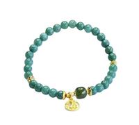 HCGX Bracciale in giada da donna, braccialetto con perline di blu acqua e Hetian grado A, amuleto Fengshui buona fortuna ricchezza for la meditazione yoga, elasticizzato 6 mm(6mm)