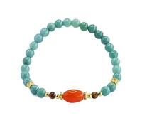 HCGX Bracciale in giada da donna, braccialetto elasticizzato con perline in occhio di tigre giadeite blu acqua grado A for la meditazione yoga Fengshui buona fortuna, 5,8 mm