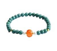 HCGX Bracciale in giada da donna, braccialetto elastico con perline di d'acqua blu grado A e arancione for la meditazione Fengshui Good Luck Yoga, 6 mm