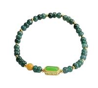 HCGX Bracciale in Giada da Donna, con Perline di Abaco d'Acqua Blu Giadeite Grado A, Amuleto Buona Fortuna Barra Intagliata Fengshui for la Meditazione Yoga, Elastico 5 mm