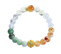 HCGX Bracciale in giadeite quarzo trasparente for donna uomo, braccialetto elasticizzato con perline di cristallo multi-tesoro citrino, amuleto Fengshui buona fortuna e ricchezza, 8 mm