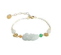 HCGX Bracciale in vera giada da donna - Catena a maglie tipo A in giadeite con ciondolo PiXiu Wealth 22x13 mm, confezione regalo portafortuna regolabile Fengshui