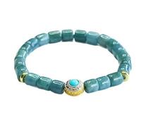 HCGX Bracciale in vera giada da donna - con ciondoli perline a forma di barile giadeite d'acqua blu tipo A for buona fortuna, ricchezza Fengshui, gioielli intrecciati a mano 7 mm for la meditazione