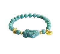 HCGX Bracciale in vera giada da donna - con ciondoli Pixiu in giadeite blu acqua tipo A for buona fortuna, ricchezza Fengshui, gioielli elasticizzati intrecciati a mano 7 mm for la meditazione