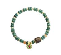 HCGX Bracciale in vera giada da donna - con perline di abbaco giadeite d'acqua blu tipo A ciondolo baccello legno agar for buona fortuna Fengshui, 5 mm