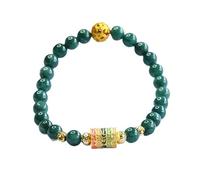 HCGX Bracciale in vera giada da donna - con perline di giadeite 'acqua blu tipo A ciondolo mantra for buona fortuna, ricchezza Fengshui, gioielli elasticizzati intrecciati a mano 6 mm