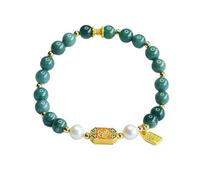 HCGX Bracciale in vera giada da donna - con perline di giadeite d'acqua blu tipo A perla e ciondolo Fu for buona fortuna Fengshui, 7 mm