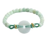 HCGX Bracciale in vera giada da donna - con perline di giadeite del Myanmar tipo A ciondolo a forma Ping An Kou for buona fortuna, ricchezza Fengshui, 6 mm