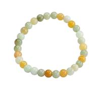 HCGX Bracciale in vera giada da donna - con perline di giadeite Myanmar tipo A for buona fortuna, ricchezza Fengshui, gioielli elasticizzati in pietra rotonda multicolore 6 mm