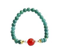 HCGX Bracciale in vera giada da donna - con perline di verde tipo A ciondolo in agata rossa for fortuna, ricchezza, gioielli elasticizzati 6 mm for la meditazione, lo yoga