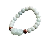 HCGX Bracciale in vera giada da donna - con perline Pixiu in giadeite Myanmar di tipo A for buona fortuna, ricchezza Fengshui, gioielli elasticizzati lucidati a mano 8 mm for la meditazione