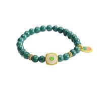 HCGX Bracciale in vera giada da donna - elastico in giadeite Myanmar di tipo A con perline Lanshui 6,8 mm, confezione regalo cinque amuleti buona fortuna