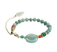 HCGX Bracciale in vera giada da donna - Tipo A a maglie con perline di giadeite d'acqua blu Ping An Ring Abaco for buona fortuna Fengshui ricchezza, amuleto 15-16 mm