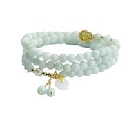 HCGX Bracciale in vera giada da donna - Tipo A Collana con perline di giadeite Myanmar a 3 giri ciondolo zucca Ping An Kou for buona fortuna Fengshui, 6 mm