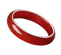 HCGX Bracciale rigido in vera giada da donna, pietra agata corniola rossa