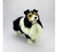 HCGX Figurina realistica di Border Collie, peluche cane bianco e nero in piedi, modello animale da fattoria realistico