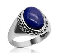 HCGX Men's 925 Silver Ring - Handmade with Big Natural Lapis Lazuli Stone, Oval Bezel Set(7)