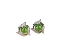 HCGX Orecchini a bottone in pietra verde sintetica placcati in, gioielli con rami di perline rotonde for le donne(Silver)