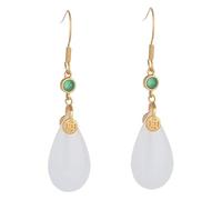 HCGX Orecchini in giada bianca da donna pendenti in pietra verde stile gioielli cinesi con gocce di