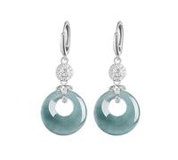 HCGX Orecchini pendenti in giada for donna S925 Argento Blu Verde Cerchi in pietra Gioielli cineserie in giadeite