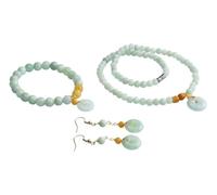 HCGX Set di gioielli in vera giada da donna - Tipo A Collana con perline giadeite del Myanmar e braccialetto elasticizzato orecchini a gancio pendenti for buona fortuna Fengshui Luck