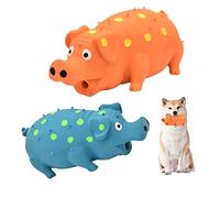 HCHYEY Pig Squeaky Dog Toy, 2 giocattoli interattivi da masticare in gomma, giocattoli in lattice resistente, per cani di taglia piccola, media e grande (arancione, blu)