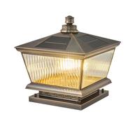 HCIPJQY Luci A Colonna Con Accensione/spegnimento Automatico Per Cancello Da Giardino Lampada A Colonna Ad Energia Solare Con Vetro Lanterna Da Palo Grande In Bronzo Rustico Luce Esterna Impermeabile