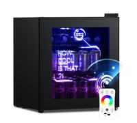 HCK Mini Frigo, Refrigeratore Bevande 48L, Frigorifero Piccolo con Illuminazione Moderna Cyberpunk, Mini frigorifero da 0 a 15°C, Porta a Vetro,per Sala Giochi, Festa, Nero