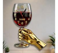HCLRIU Orologio da Parete Personalizzato a Forma di Bicchiere da Vino, Decorazione da Parete in Acrilico 2D, Supporta Nomi Personalizzati, Regalo di Compleanno per Intenditori di Vino